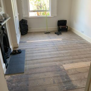 Domestic Victorian pine floorboards prior to sanding