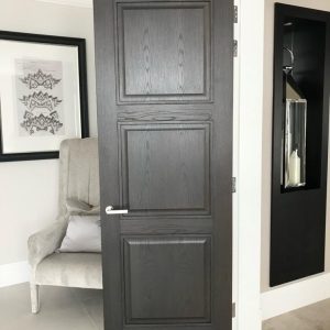 3 Panel Oak door stained & metallic grey lacquered