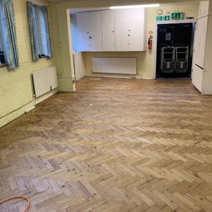 Pine herringbone Community Hall - Before