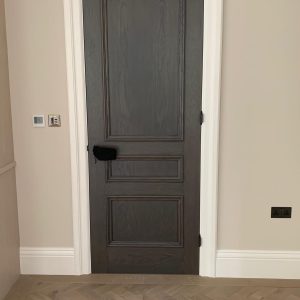 Oak 3 panel door bespoke black / grey lacquered